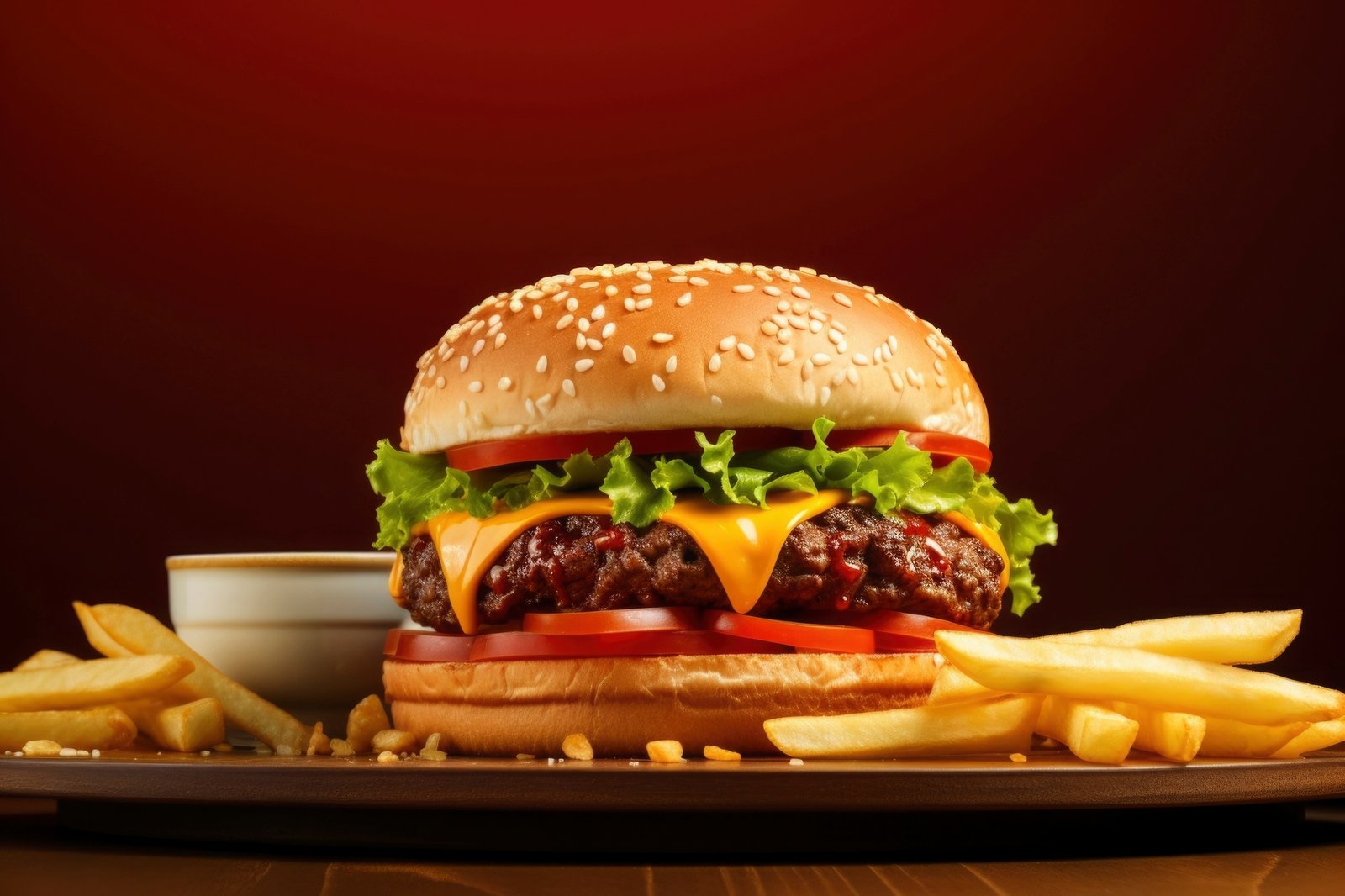 view delicious burger with buns cheese